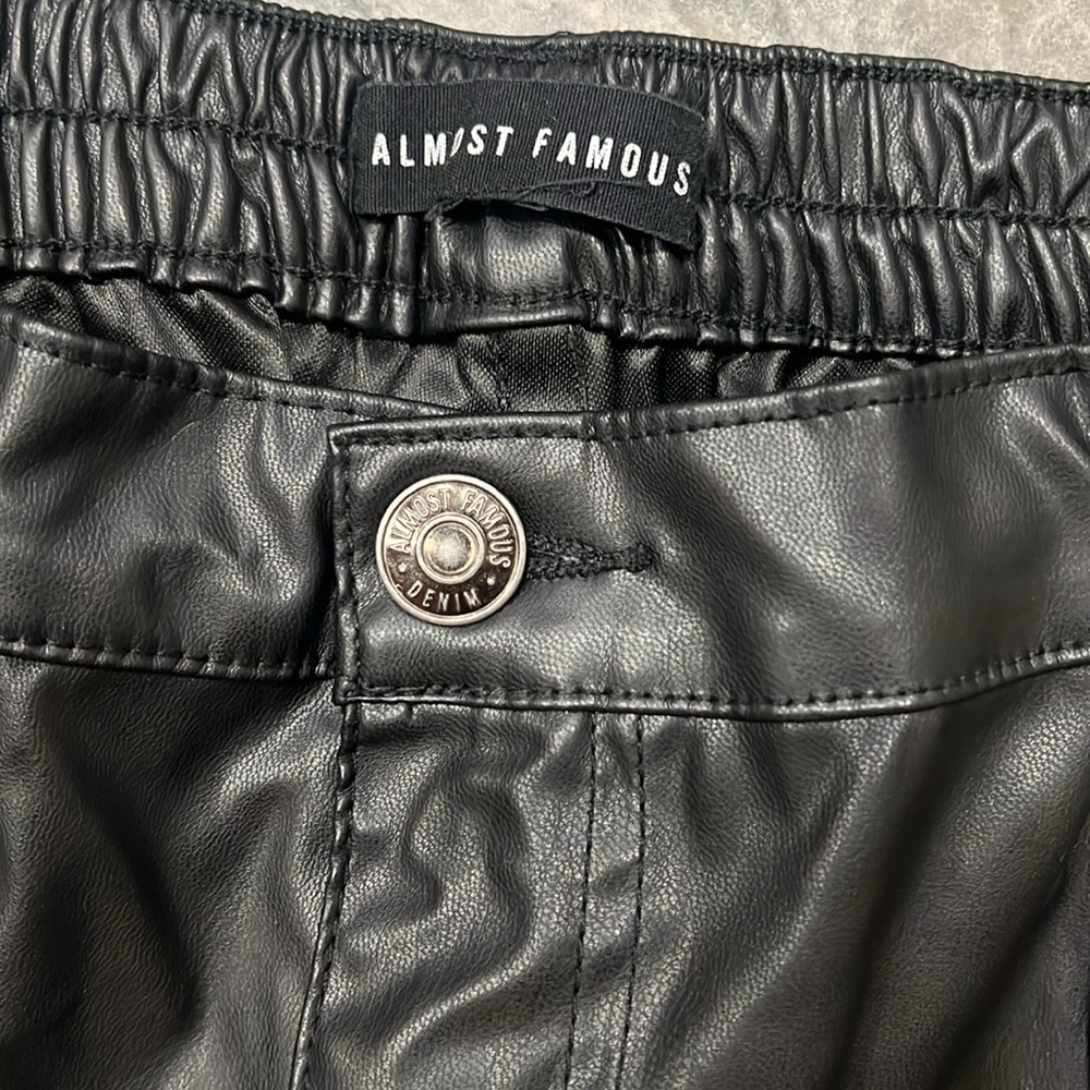Almost Famous Shiny Black Cargo Pants - Picture 2 of 5